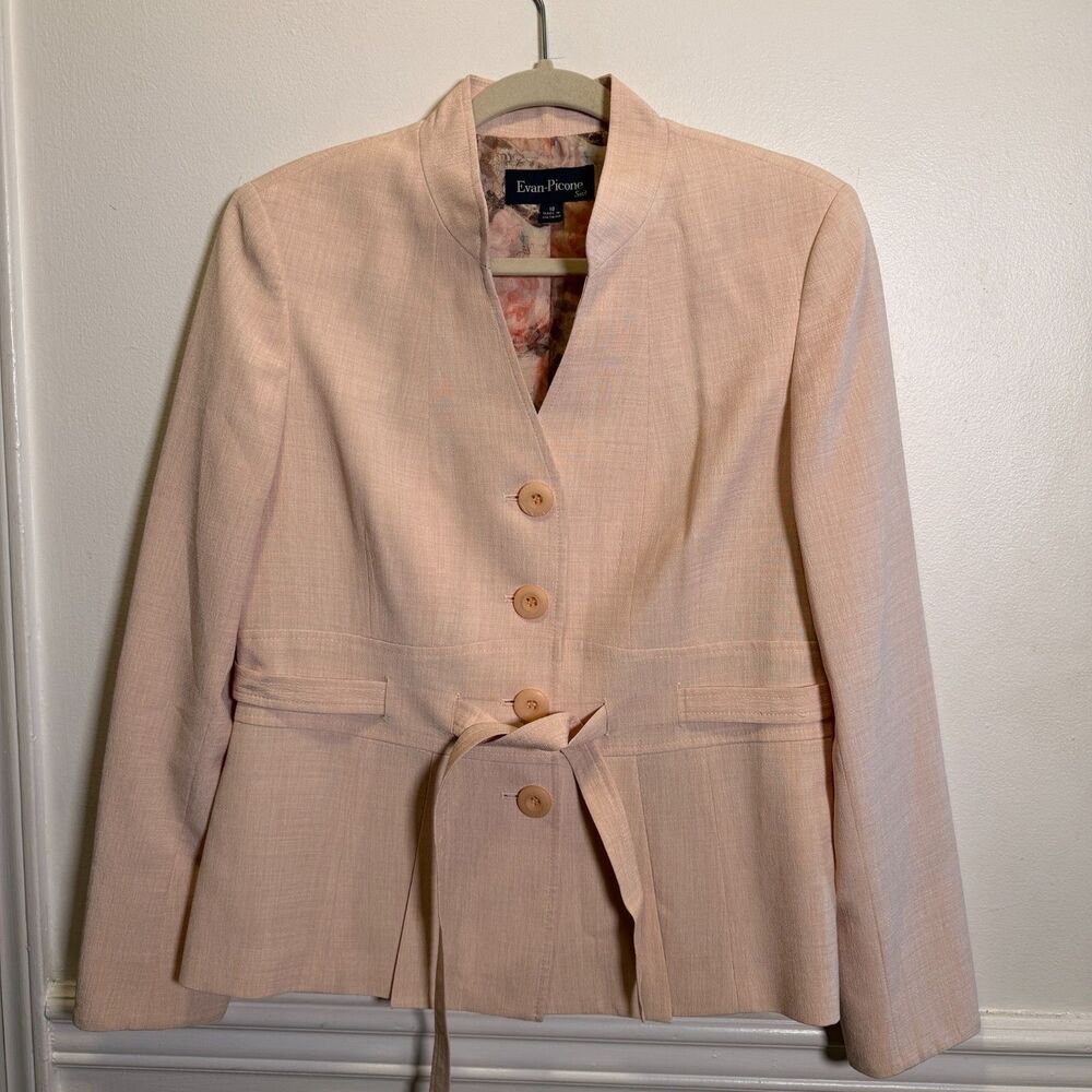 Evan-Picone Womens Size 10 Blush Pink Belted Blazer Jacket Floral Lined